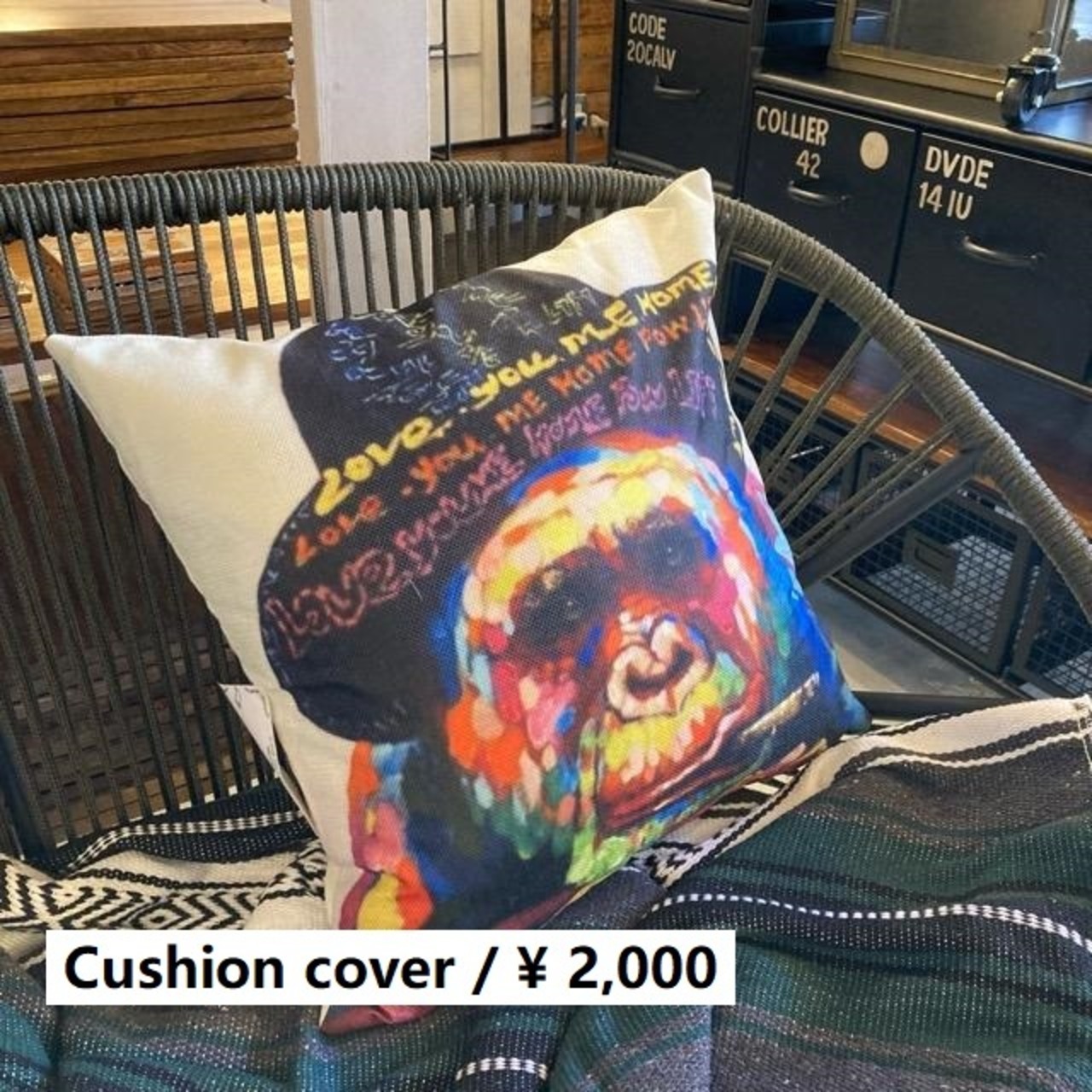 TOPANGA Homefurnishing モンキークッションカバー　45×45cm　黒ハット　クッションカバー　ソファー　ベッド　モンキー　座布団　