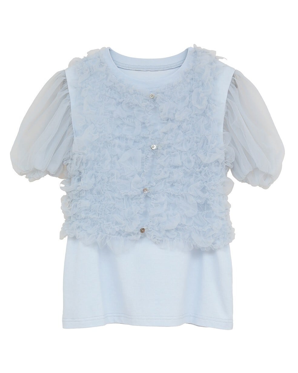シャツ+ブラウス(半袖+袖なし) CLANE TULLE VEST LAYERED TOPS CLANE(クラネ)｜TULLE VEST LAYERED TOPS/WHITE の通販｜ELLESHOP