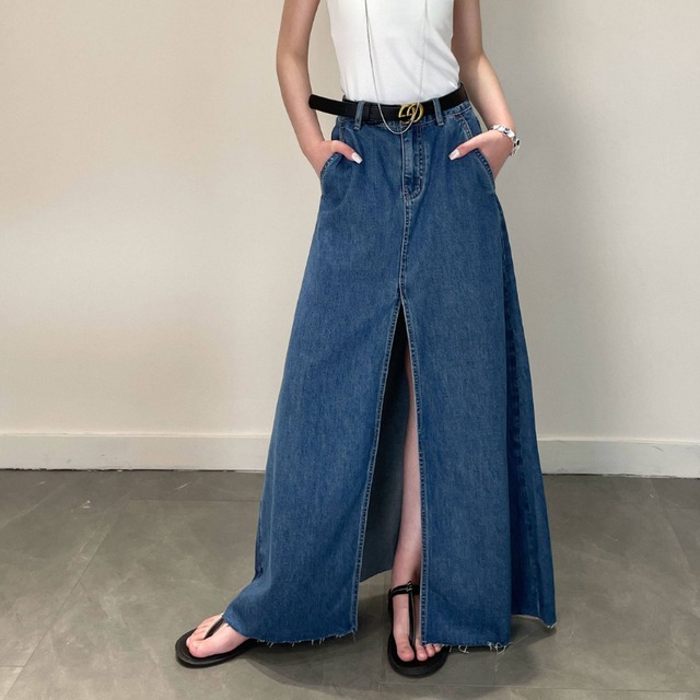 denim a-line long skirt 10964