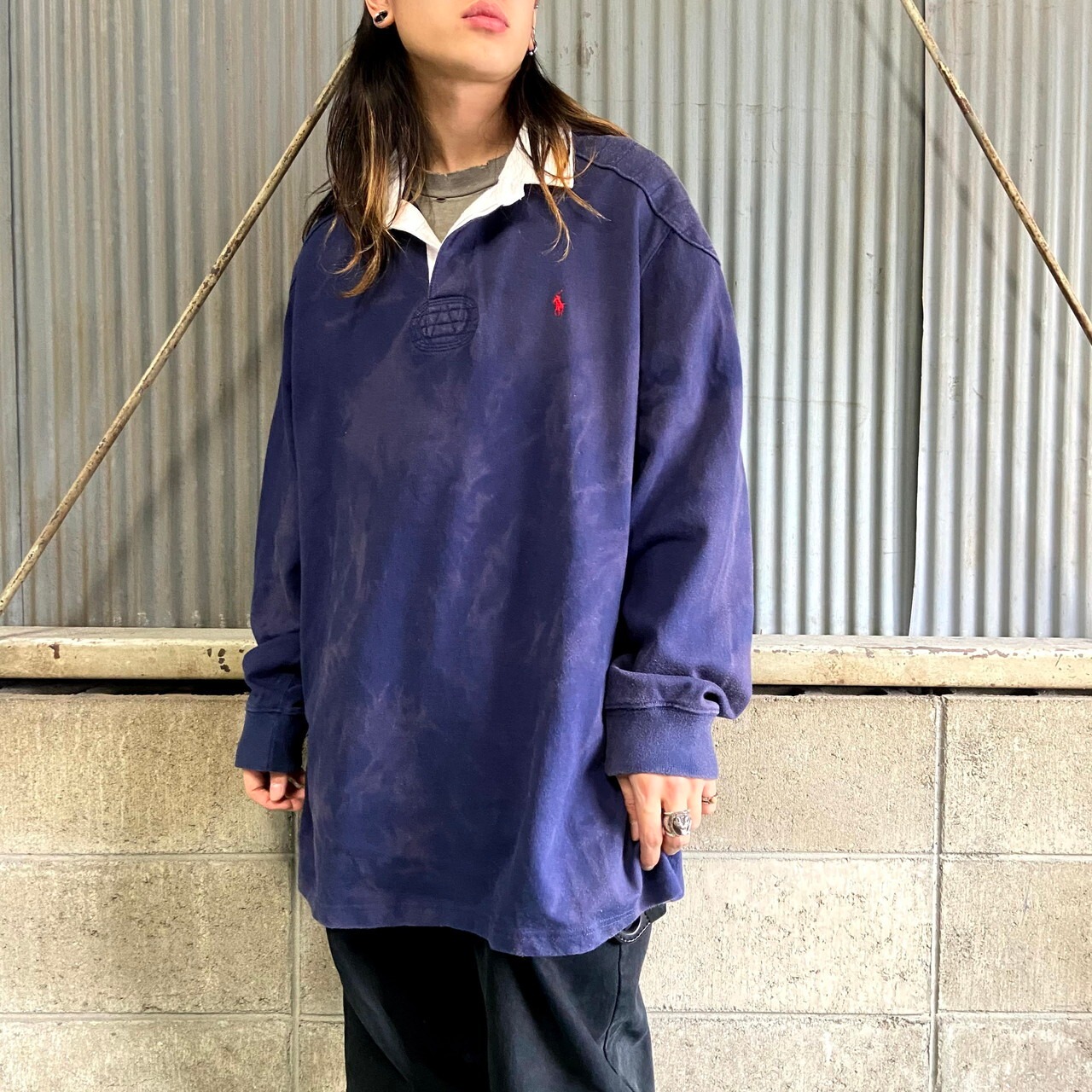 ビッグサイズ ブリーチ加工 ポロバイラルフローレン 長袖 ラガーシャツ 