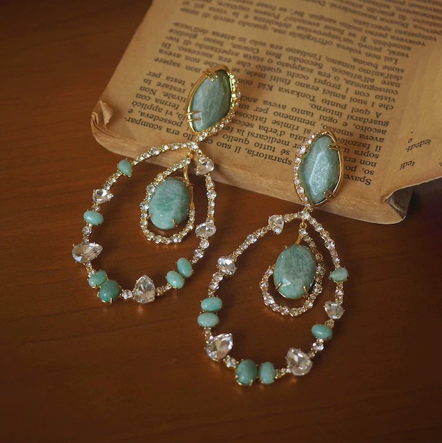 amazonite vintage drop earrings,pierce＜a3387＞