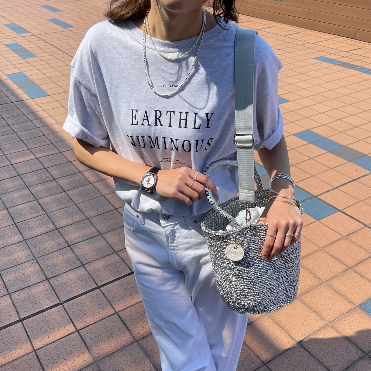 One Handle OVAL Shoulder Strap Bag / SILVER x Silver | meong blue