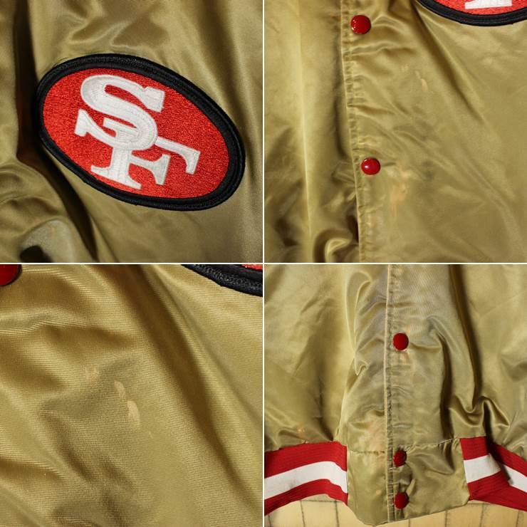 90s USA製 CHALK LINE NFL ナイロンスタジャン ゴールド SANFRANCISCO 