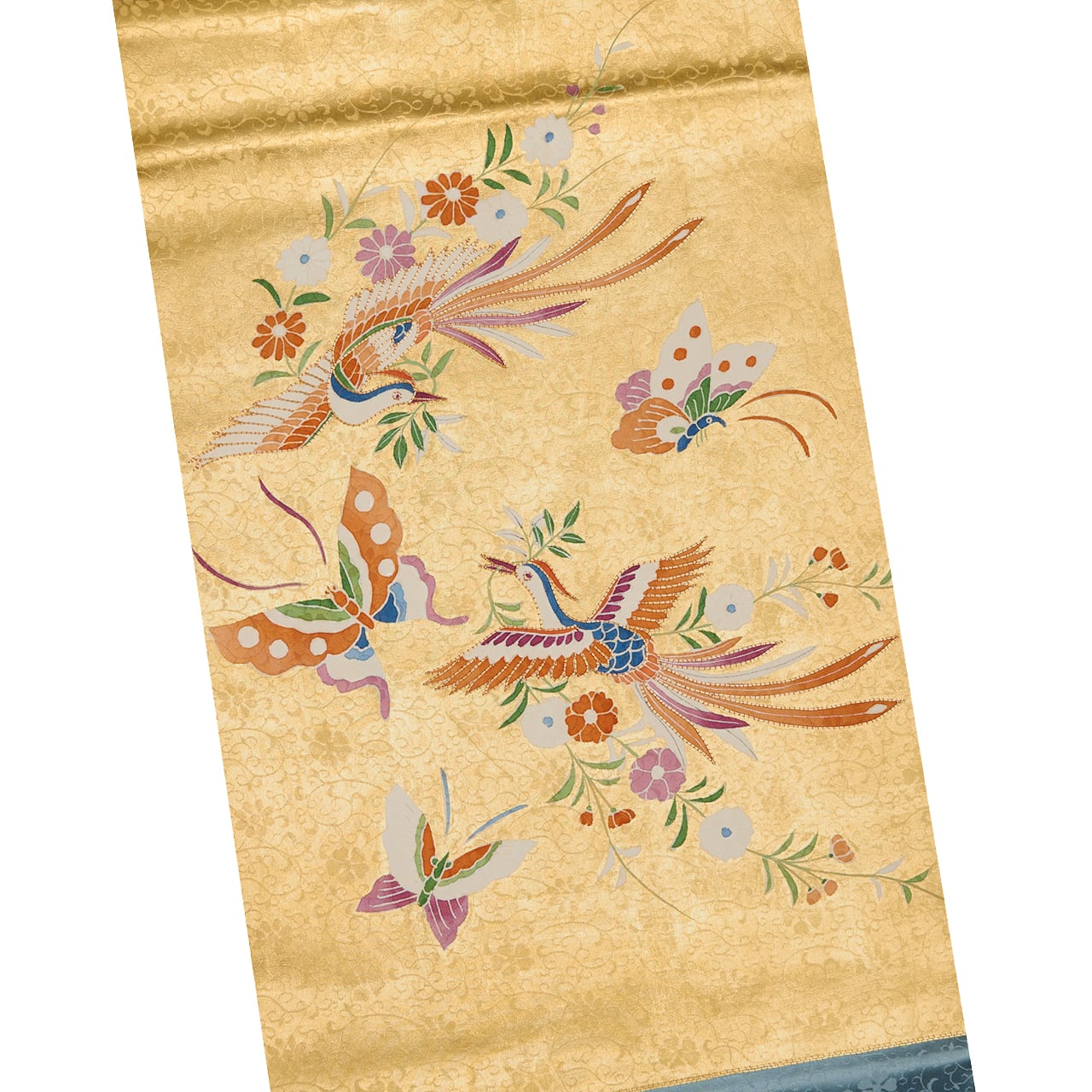 鳳凰と蝶々の模様 手描友禅に摺箔 名古屋帯 【未着用品】 | かわの屋