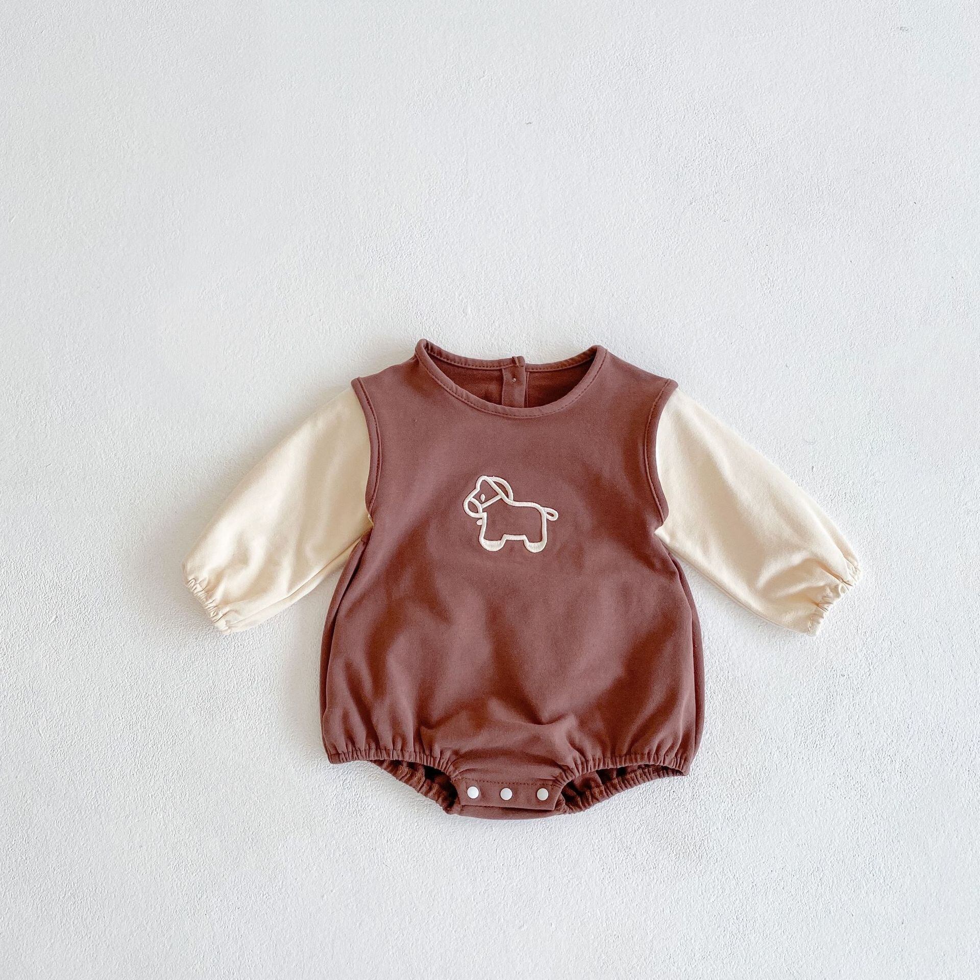 【BABY】コントラストカラー 長袖ロンパース