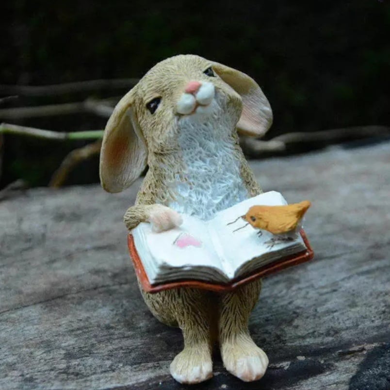 ウサギ 置物 小鳥と読書 | WiZOO YOU