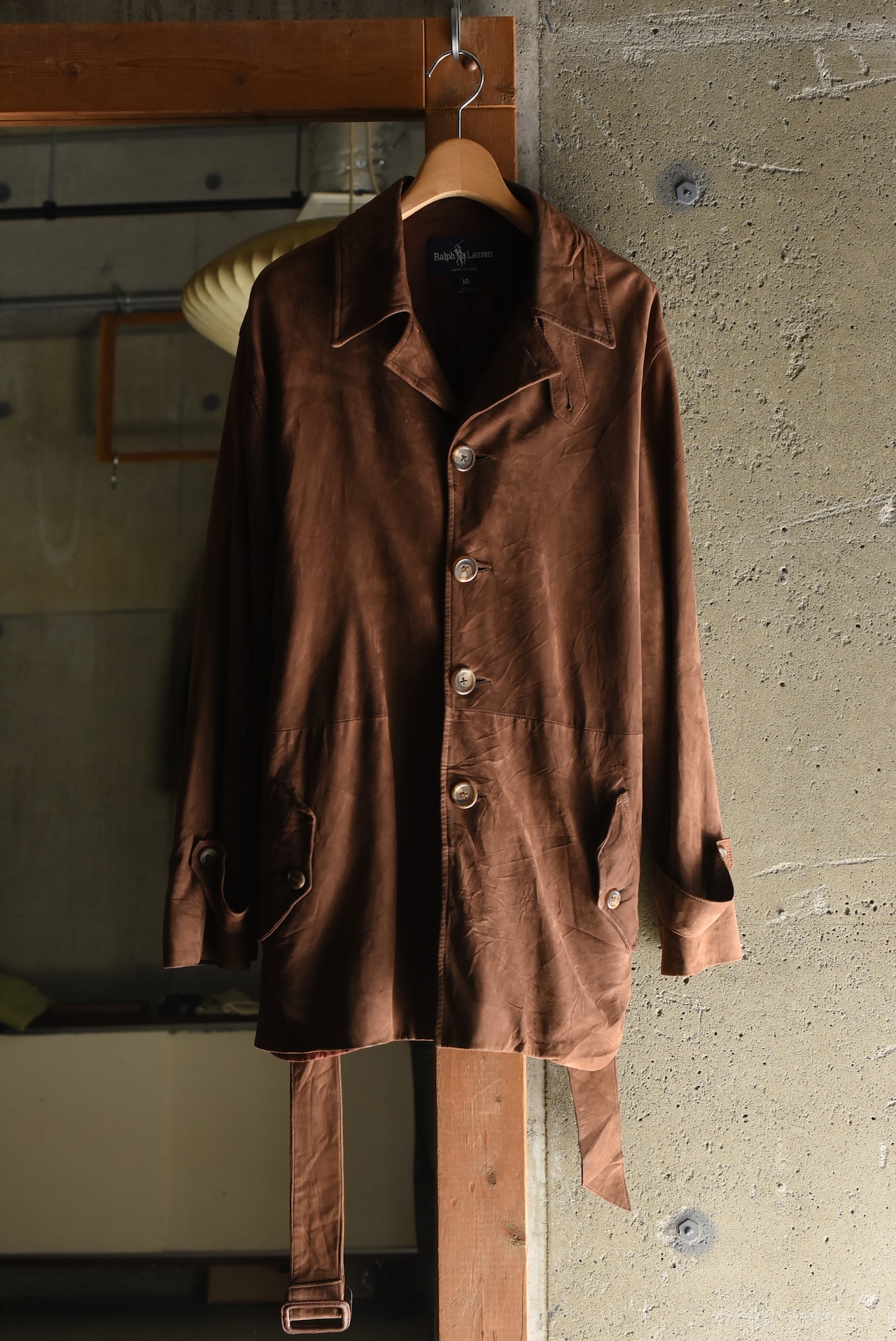 OK／80-90's "Ralph Lauren" nubuck leather harf coat