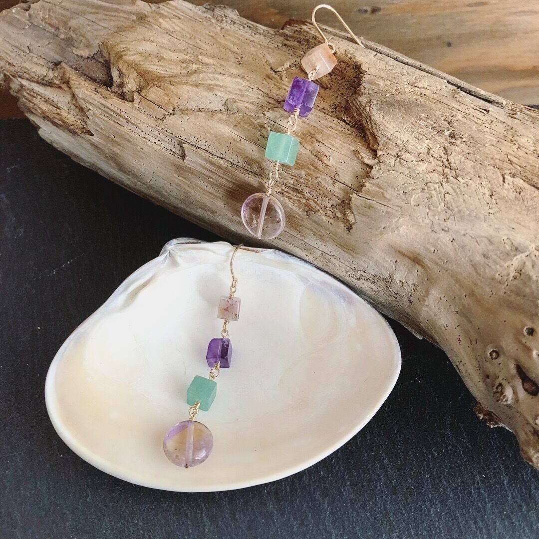 アメトリン×キューブストーンのピアス