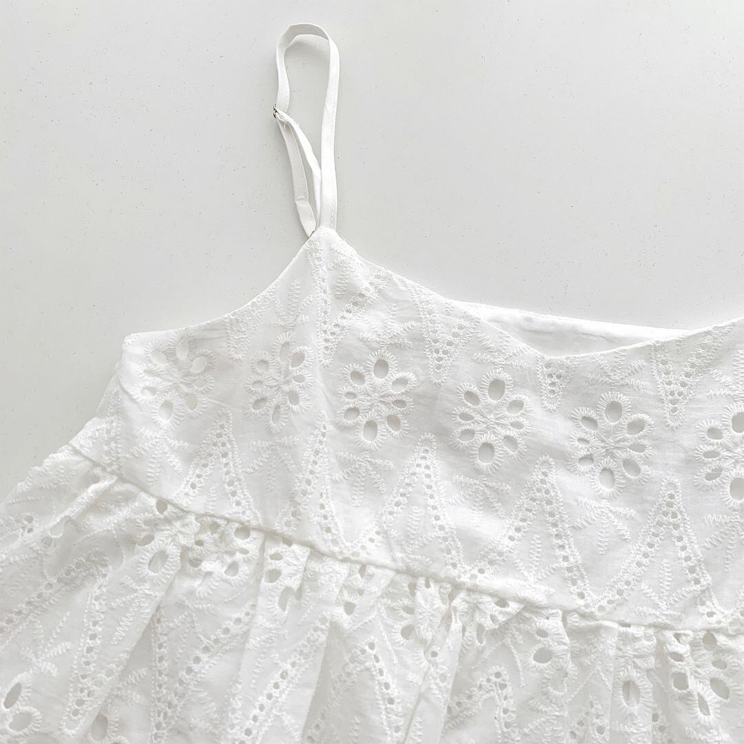 新品同様45Ｒ　ハケ目✖️天竺刺繍キャミソール 穴あき刺繍 キャミソール M 250217 | Raglana