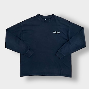 【adidas】ワンポイント 刺繍ロゴ ロンT ロングTシャツ 長袖Tシャツ X-LARGE ビッグサイズ 黒 アディダス US古着