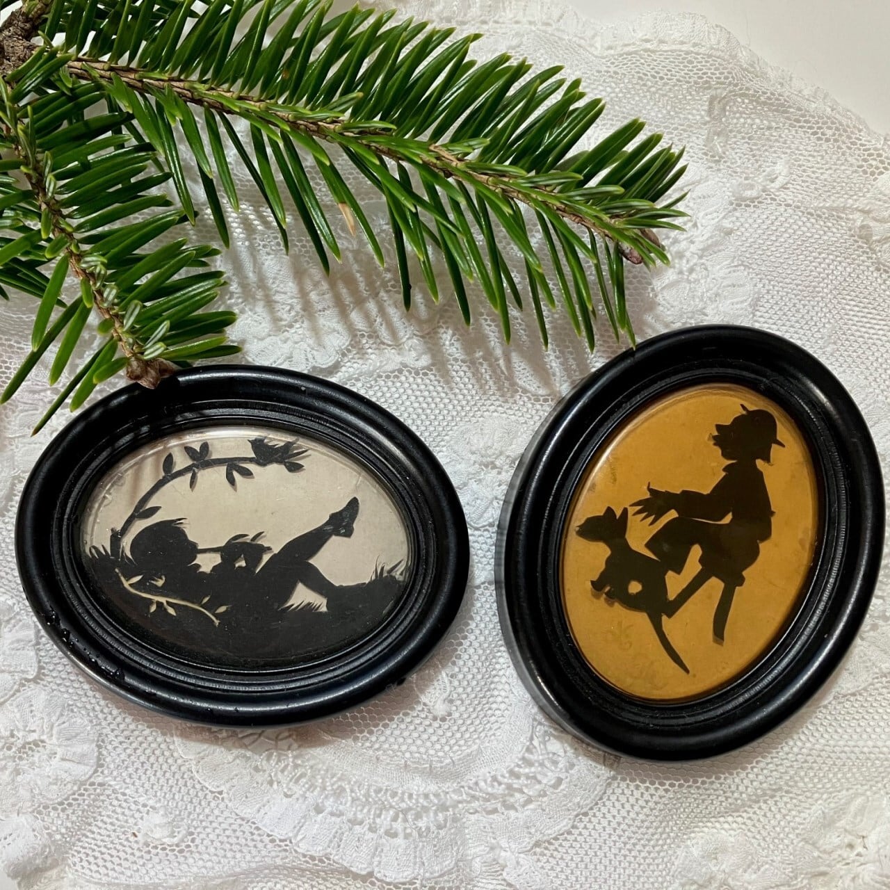 ミニ切り絵額装2P Scherenschnitt ドイツヴィンテージ