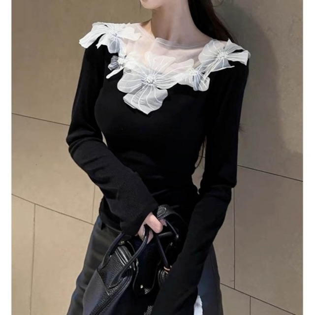 【即納】フラワーレース カットソー 232656