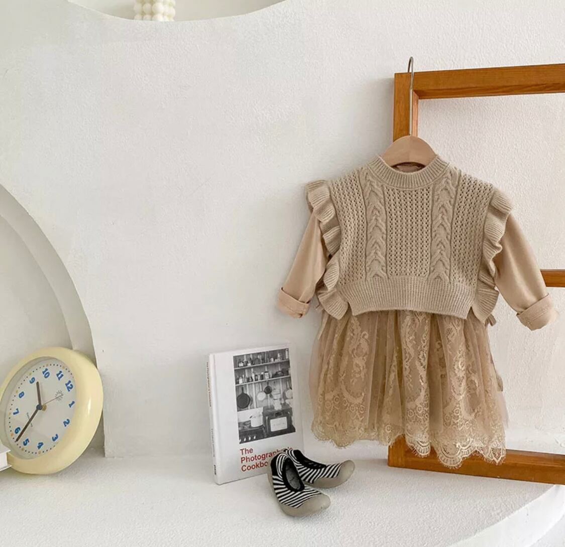 フリルニット重ね着ワンピース》》》》》》2021AW 秋冬 ワンピース ニット ドレス プチプラ ナチュラル 女の子 海外子供服