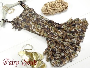 ☆送料無料★新品★7号(S)★シルク☆迷彩柄フリルがいっぱいのキャミワンピ(OPN7696)