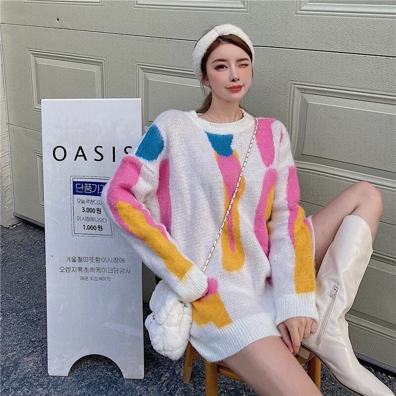 セーター ウィンタースタイルカラールーズニットトップス 冬物 ドラファッションホール78276914341