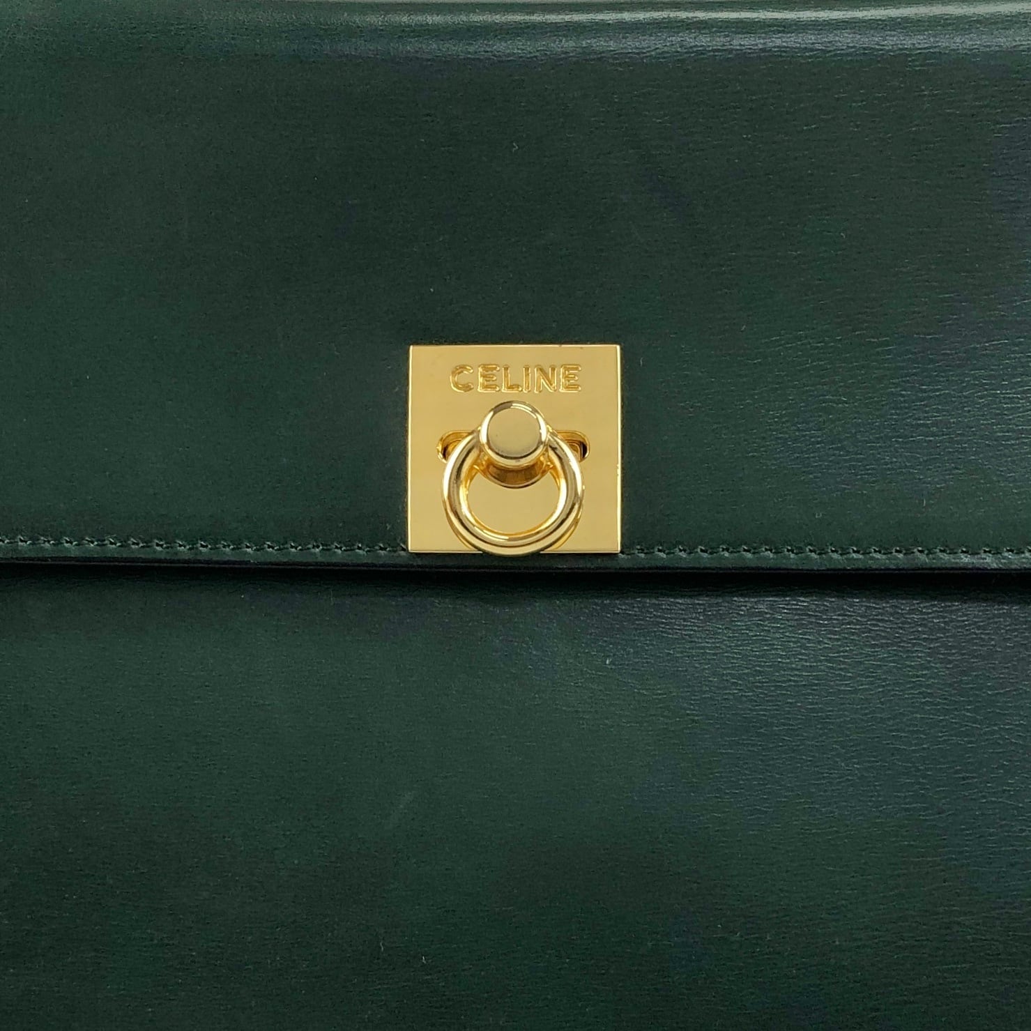 CELINE セリーヌ ハンドバッグ ダークグリーン ガンチーニ レザー
