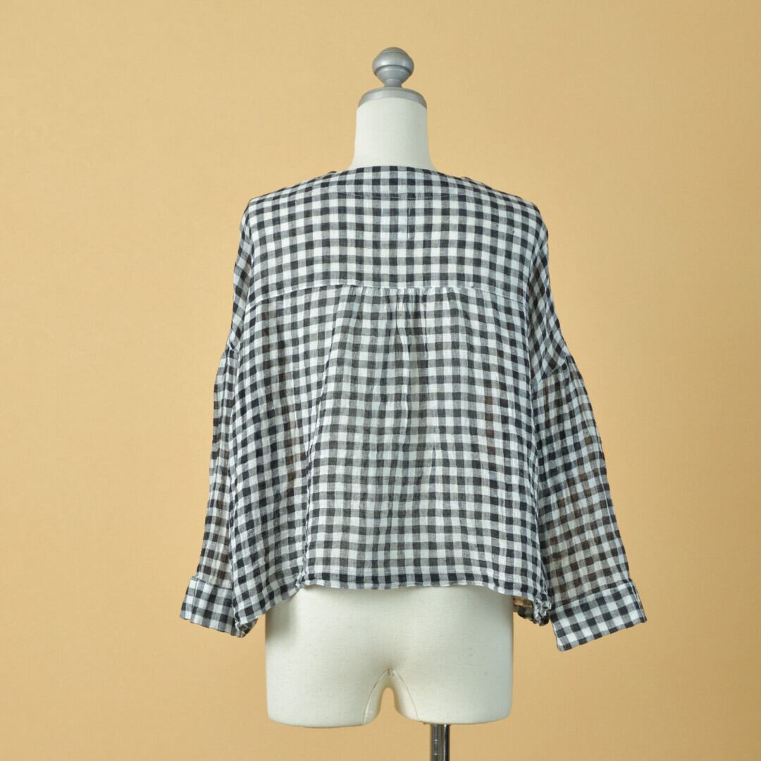 Gauze# ガーゼ G744 リネンギンガムポケットブラウス・ホワイトノイル