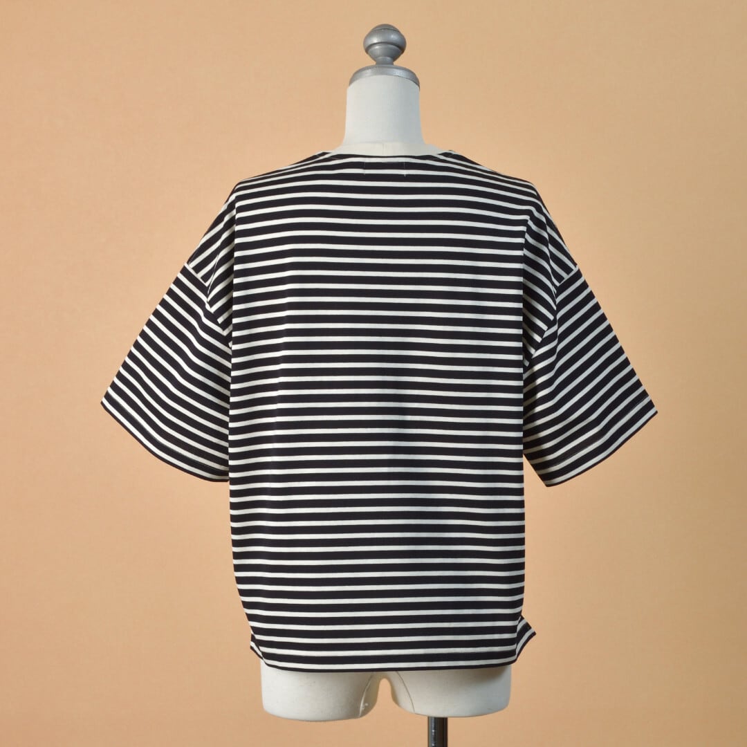 atelier naruse アトリエナルセ コットンボーダーカットソー・ブラックxキナリ 新しいコットン生地を使ったカットソー【送料150円~】