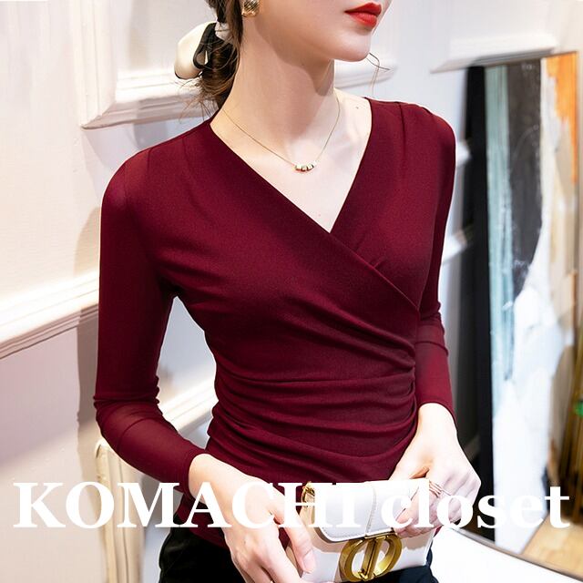 【送料無料】 クロスVネック 長袖トップス Vネック シンプル 細身 デザイン カラバリ 韓国 レディース オルチャン トップス カットソー 袖あり 長袖 スリム タイト クール モード系 セクシー エレガント 無地 春 秋 10代 20代 30代 かわいい 大人可愛い きれいめ シンプル 大人 上品 おしゃれ お洒落 大人可愛い 大人女子 こなれ感 キュート 主役級 存在感 抜け感 通学 デート 女子会 お泊まり 休日 旅行 着回し 普段使い 重ね着 コーデ スタイル