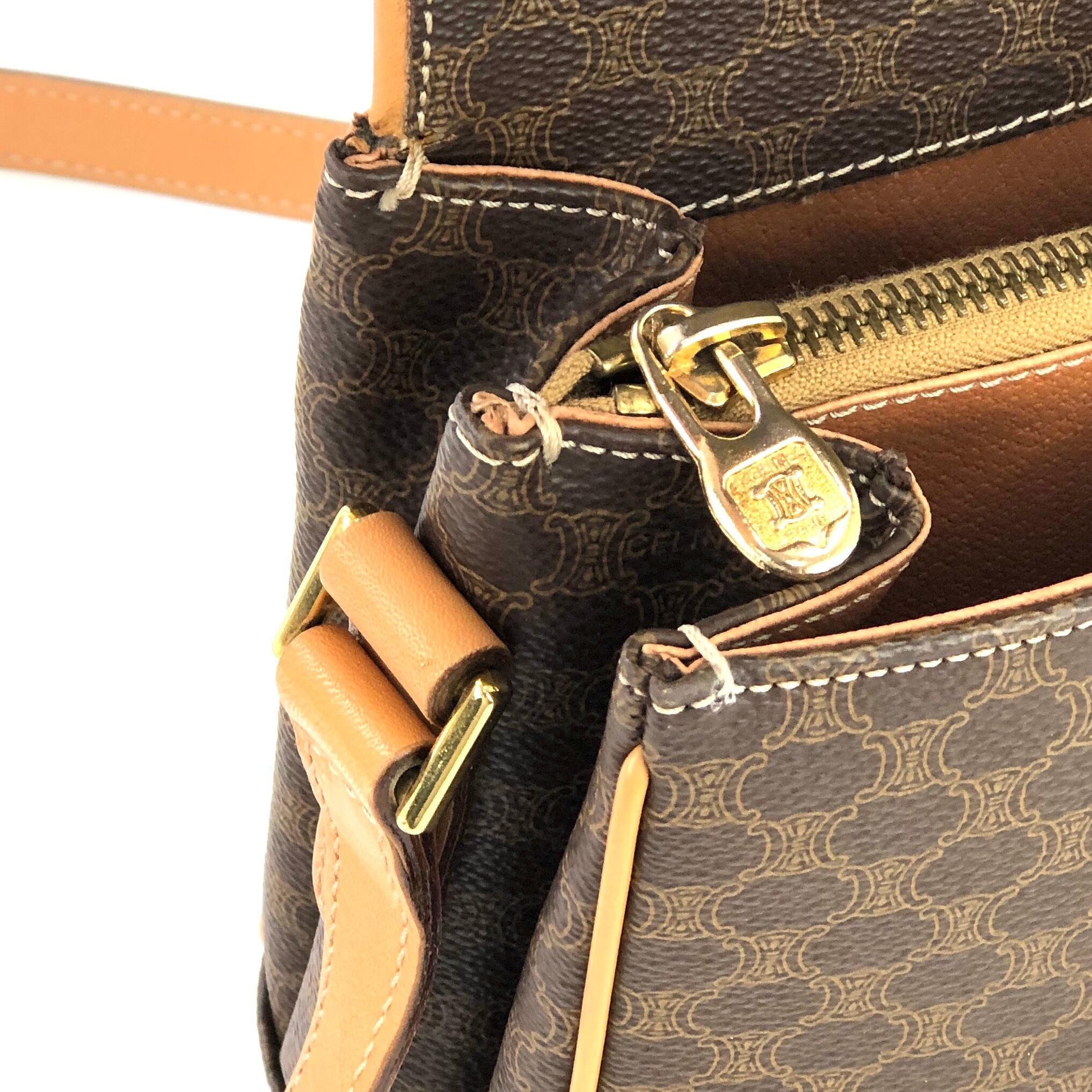CELINE　オールドセリーヌ　ボストンバッグ　Cマカダム　馬車金具　ブラゾン CELINE セリーヌ マカダム ブラゾン型押し ボストンバッグ ブラウン