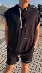 NUMBERX waffle setup sleeveless hoodie "BLACK"【数量限定】