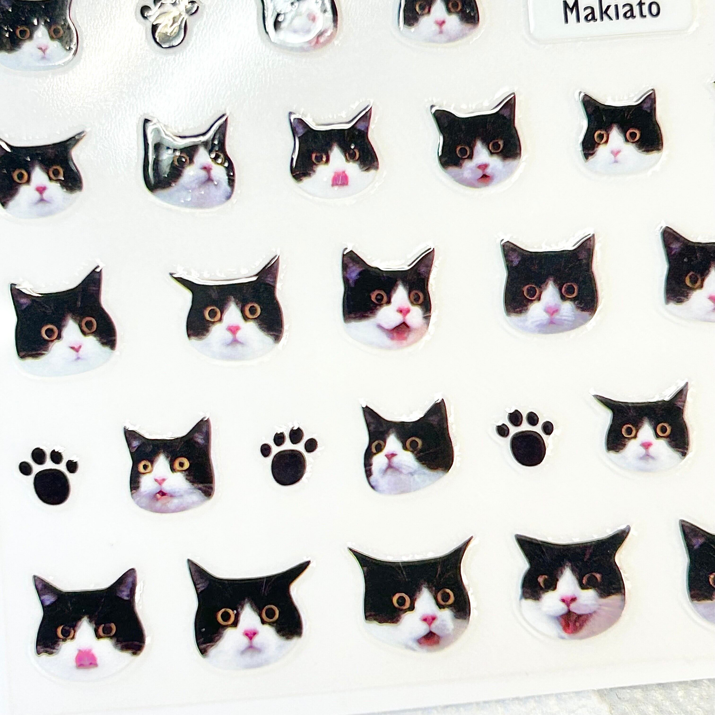 黒ネコ・宝石カットネイルシート ４枚セット ネイル シール 】 黒猫 ハチワレ 白黒 キャット 猫 お洒落 ペット 動物