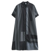 配色パッチワーク シャツワンピース  30006