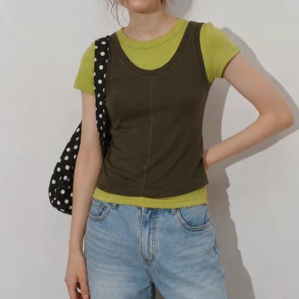 2ピース ノースリーブ Tシャツ L1394
