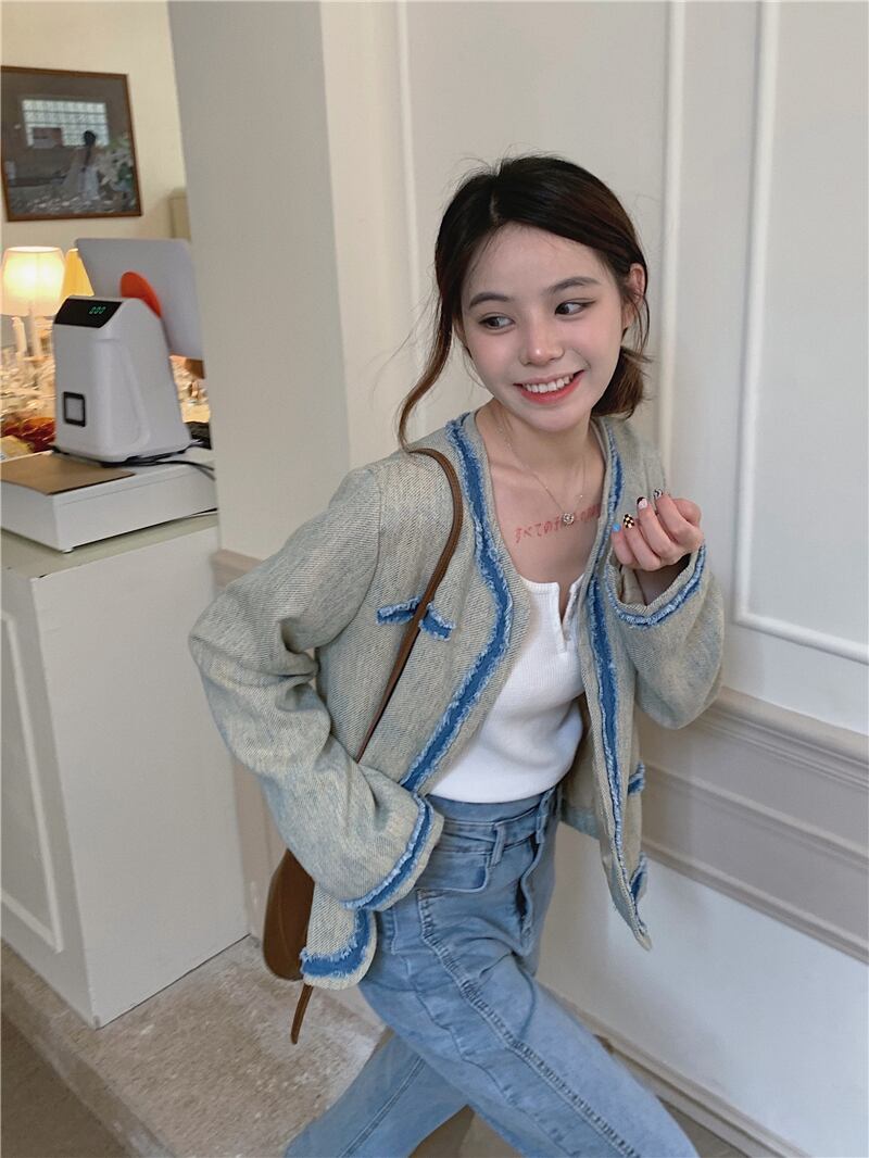 カジュアルショートジャケット スプリングオータム薄手トップス ロング 春物 秋物 モンロー23429487037