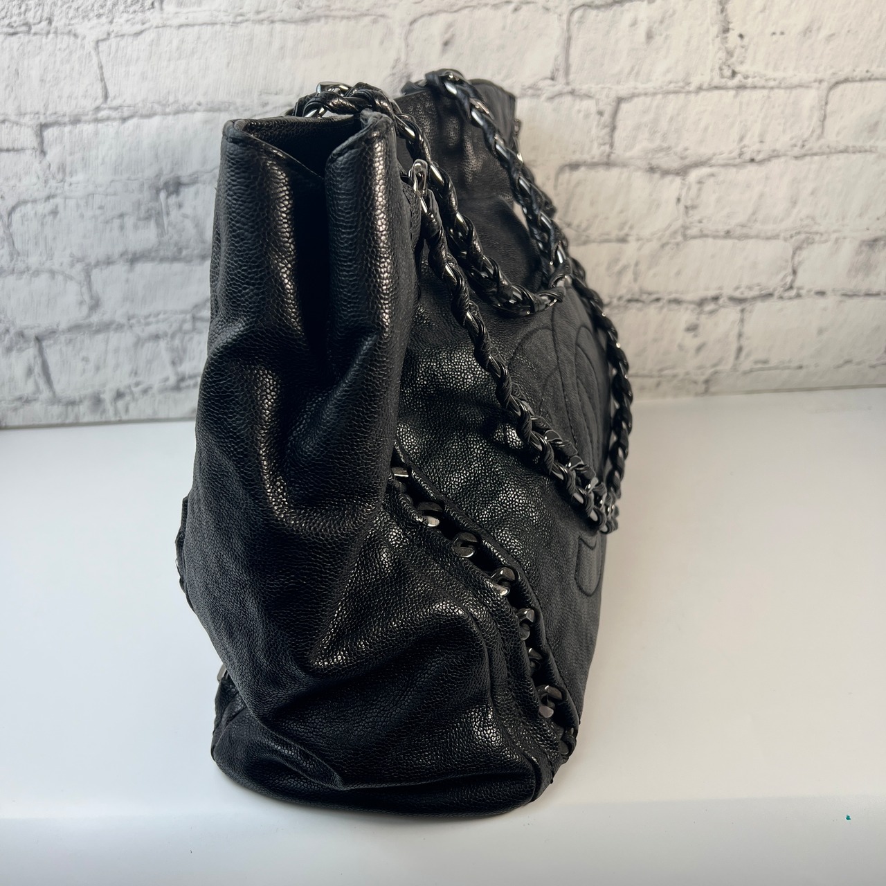 【最終処分SALE】CHANEL シャネル ココマーク ココステッチ キャビアスキン ハンドバッグ ブラック A-8111