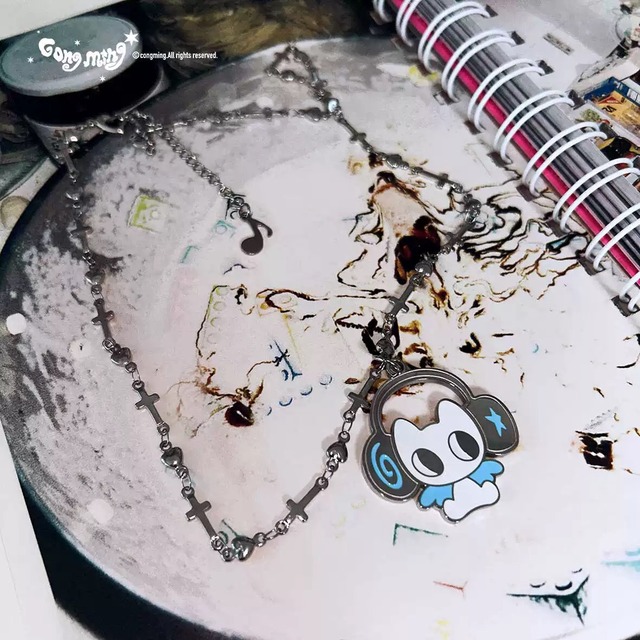 [Congming] Earphone Cat Series Enamel Necklace