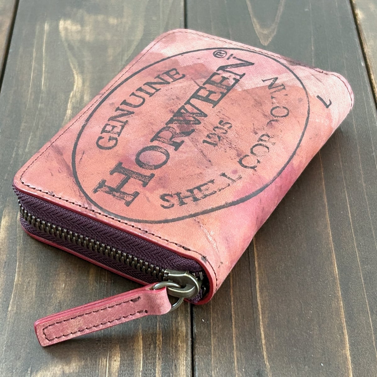 HORWEEN シェルコードバン　バックスキン　スタンプバージョン　ウォレット HORWEEN シェルコードバン スタンプ ミドルウォレット バーガンディ