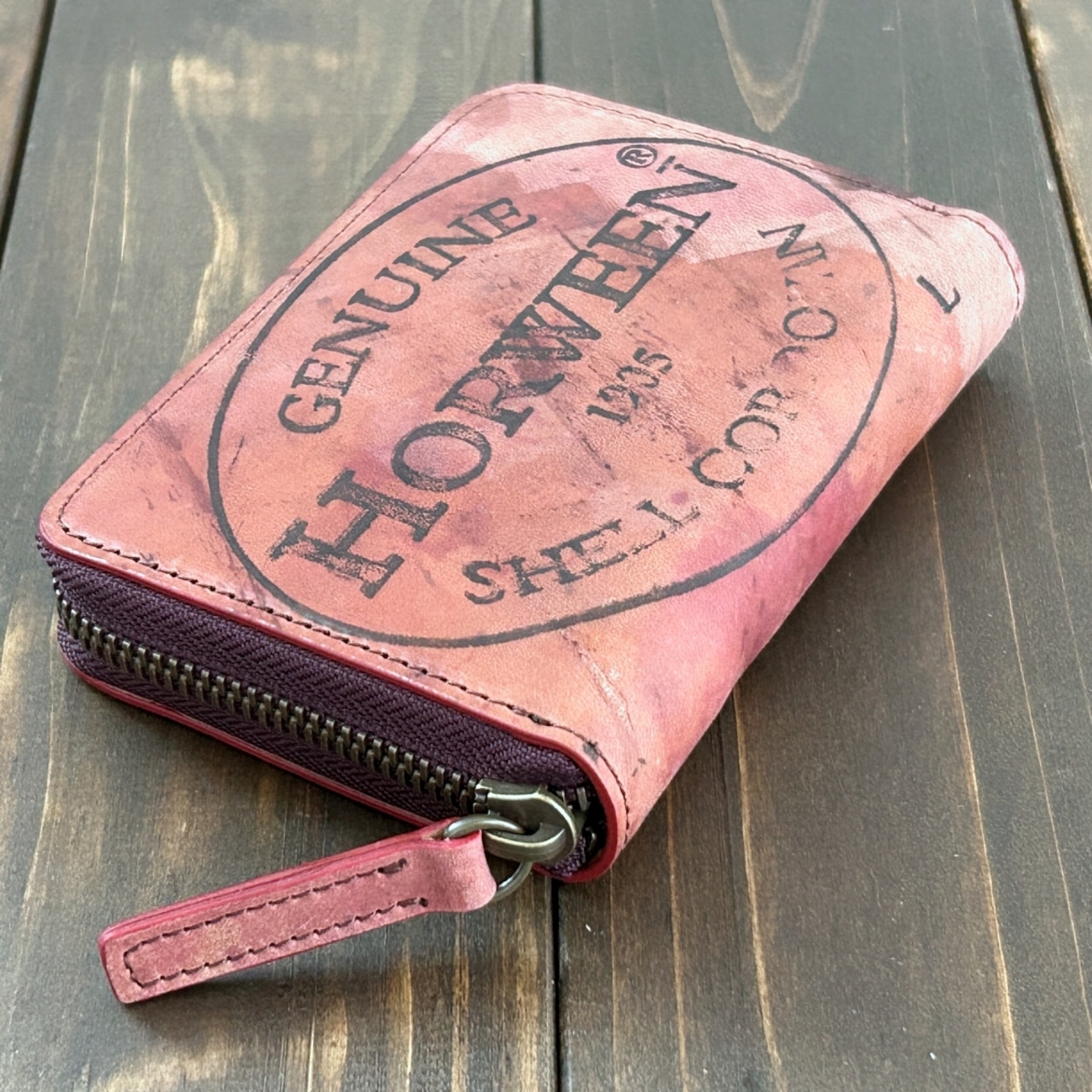 HORWEEN シェルコードバン スタンプ ミドルウォレット バーガンディ