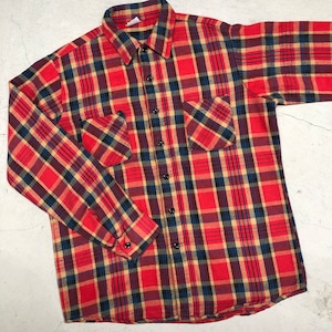1970'S SEARS FLANNEL CHECK SHIRT RED L