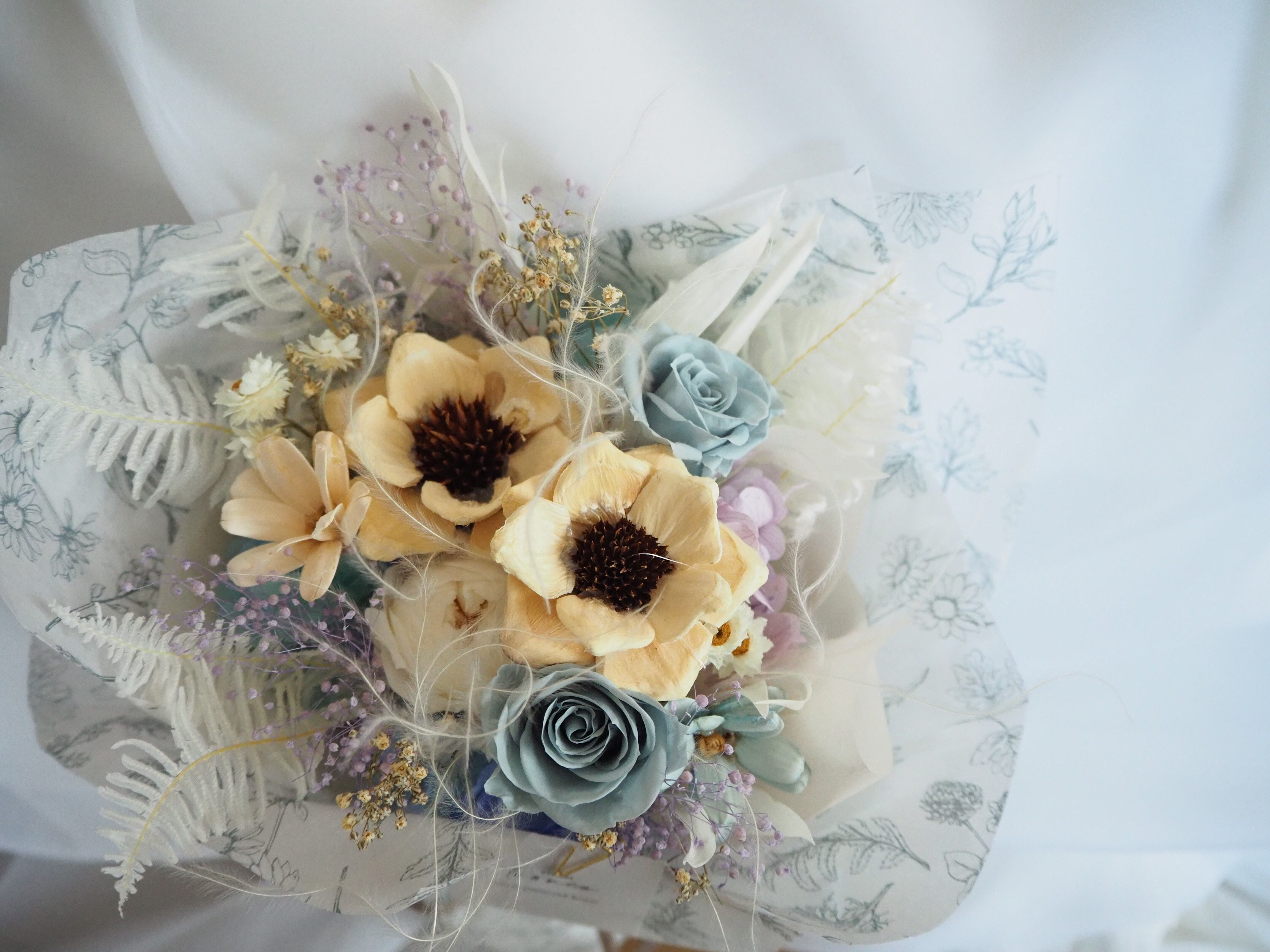ミストブルーのミニブーケ プリザーブドフラワー 花束 bouquet