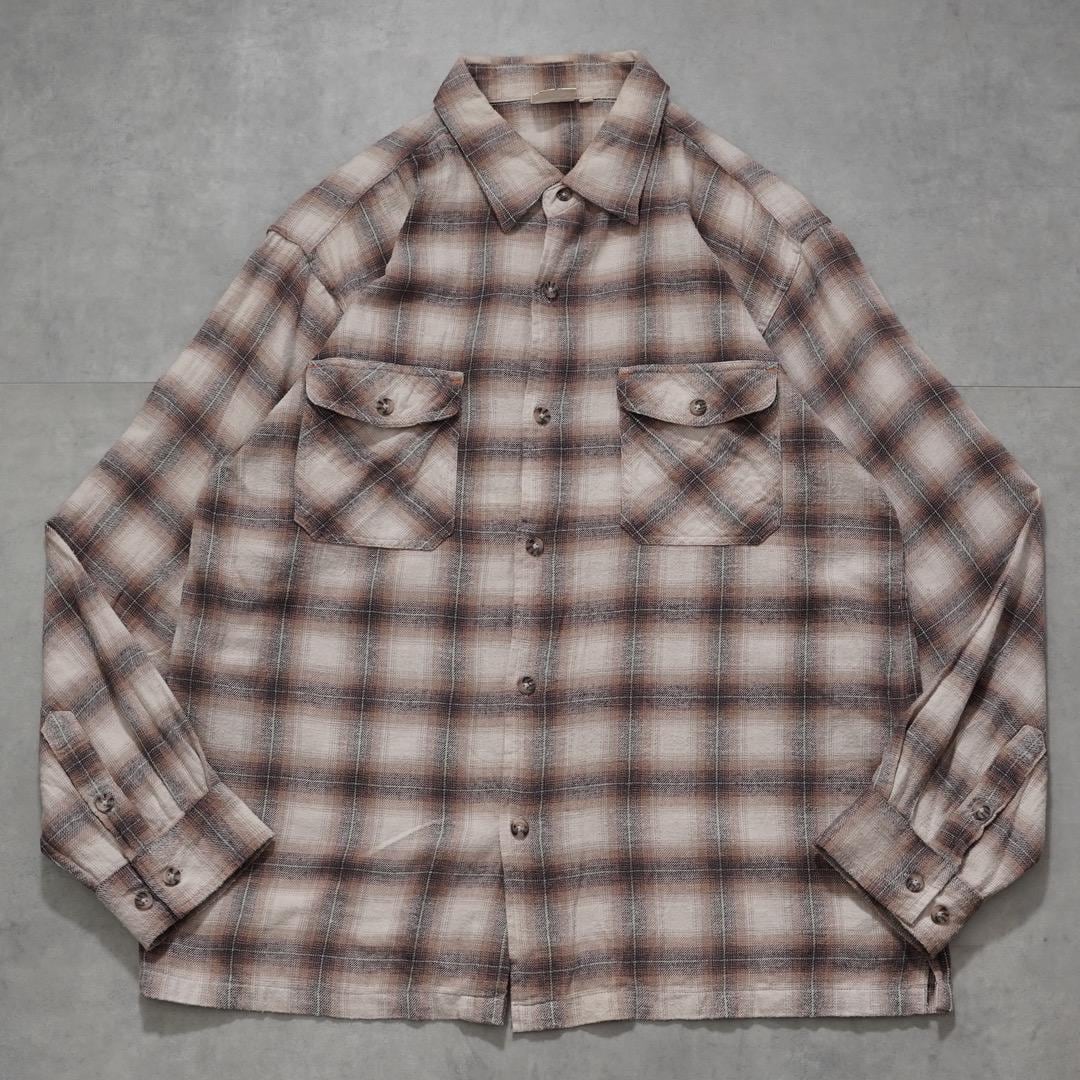 オンブレチェック ネルチェック ネルシャツ 古着 XL 茶 15891