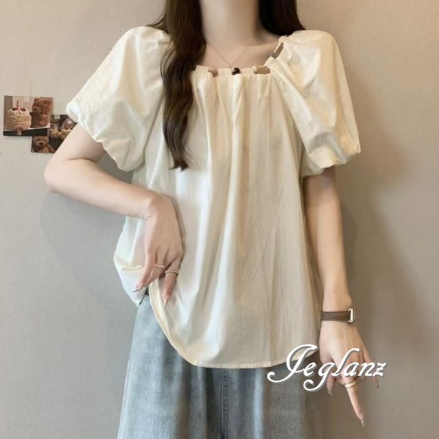 2色 カットソー トップス ビジュー付き ルーズフィット カジュアル派 ♪（MA360）ρ