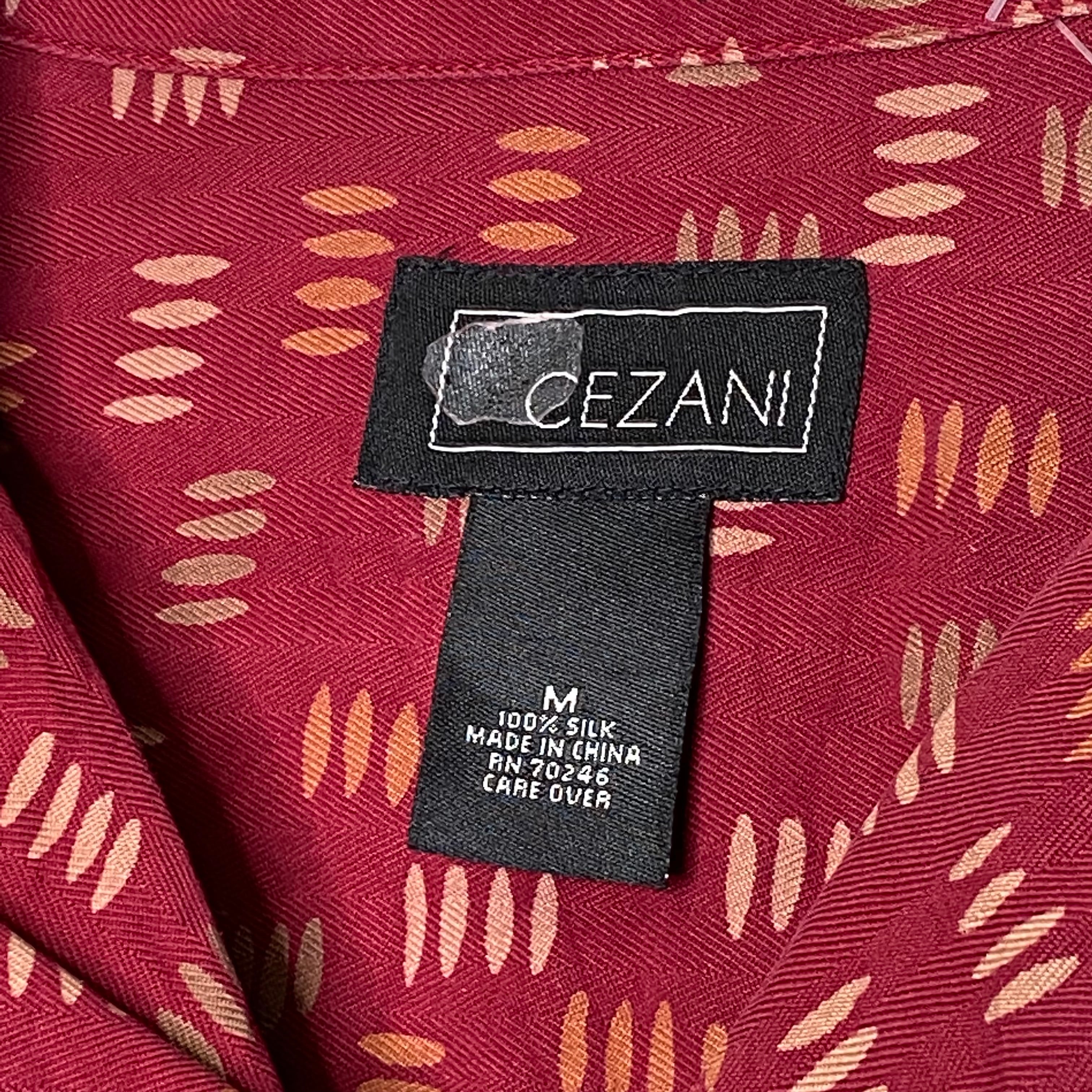 CEZANI 半袖シルクシャツ M（L相当）総柄 オープンカラー 100