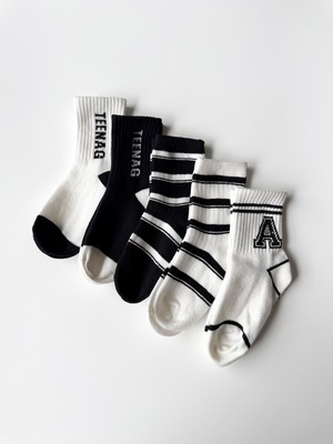 5set  モノクロボーダー socks （14〜20cm）4445