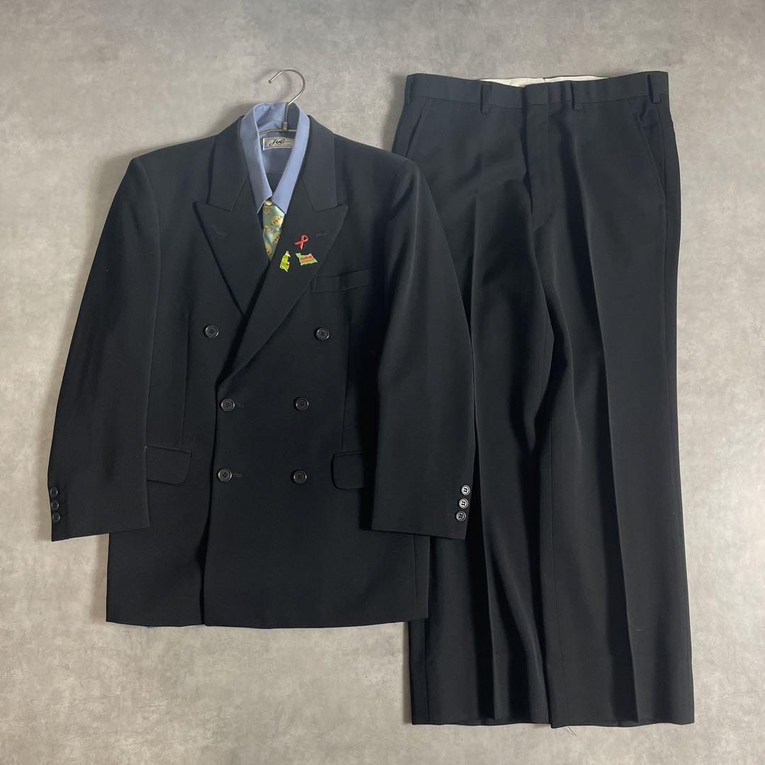 90s vintage スーツ ダブル セットアップ ピンズvol.50 黒青緑