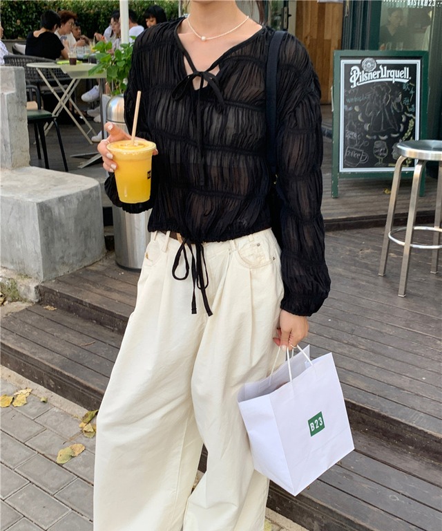 ギャザーレースアップブラウス 24PS253