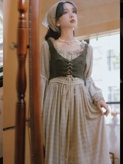 【0120】2sets Check Retro Long Sleeve Dress