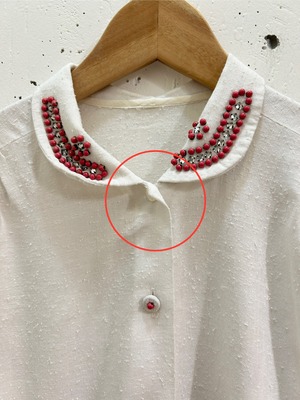 50's vermillion beads clear rhinestone blouse