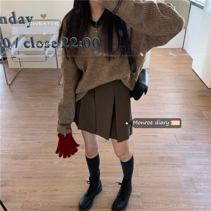 スタンダードスタイルセーター レディースルーズオータムウィンターVネックトップス レトロ 秋物 冬物 モンロー85521394432