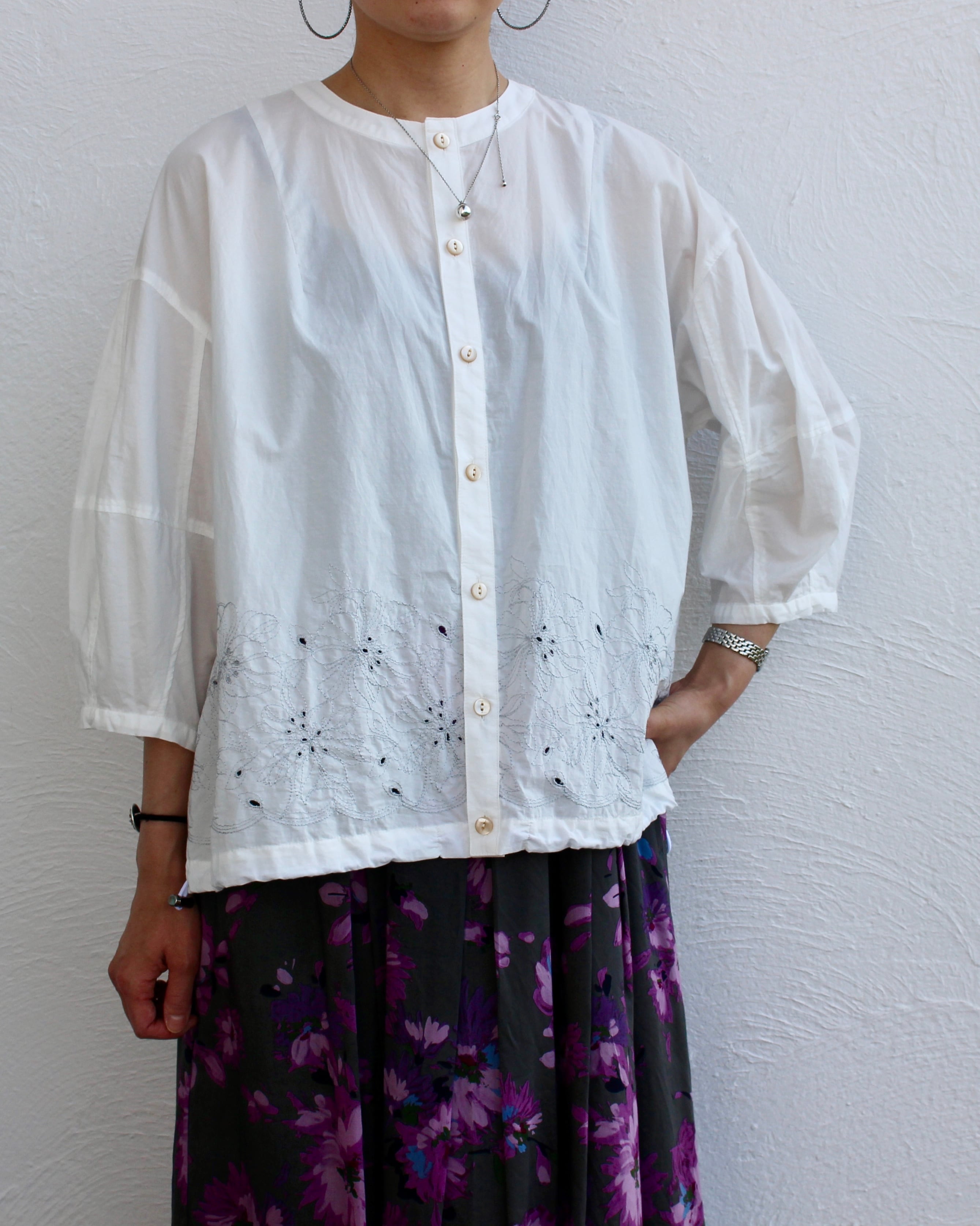 KEIHayamaPLUS/linen flower print blouse
