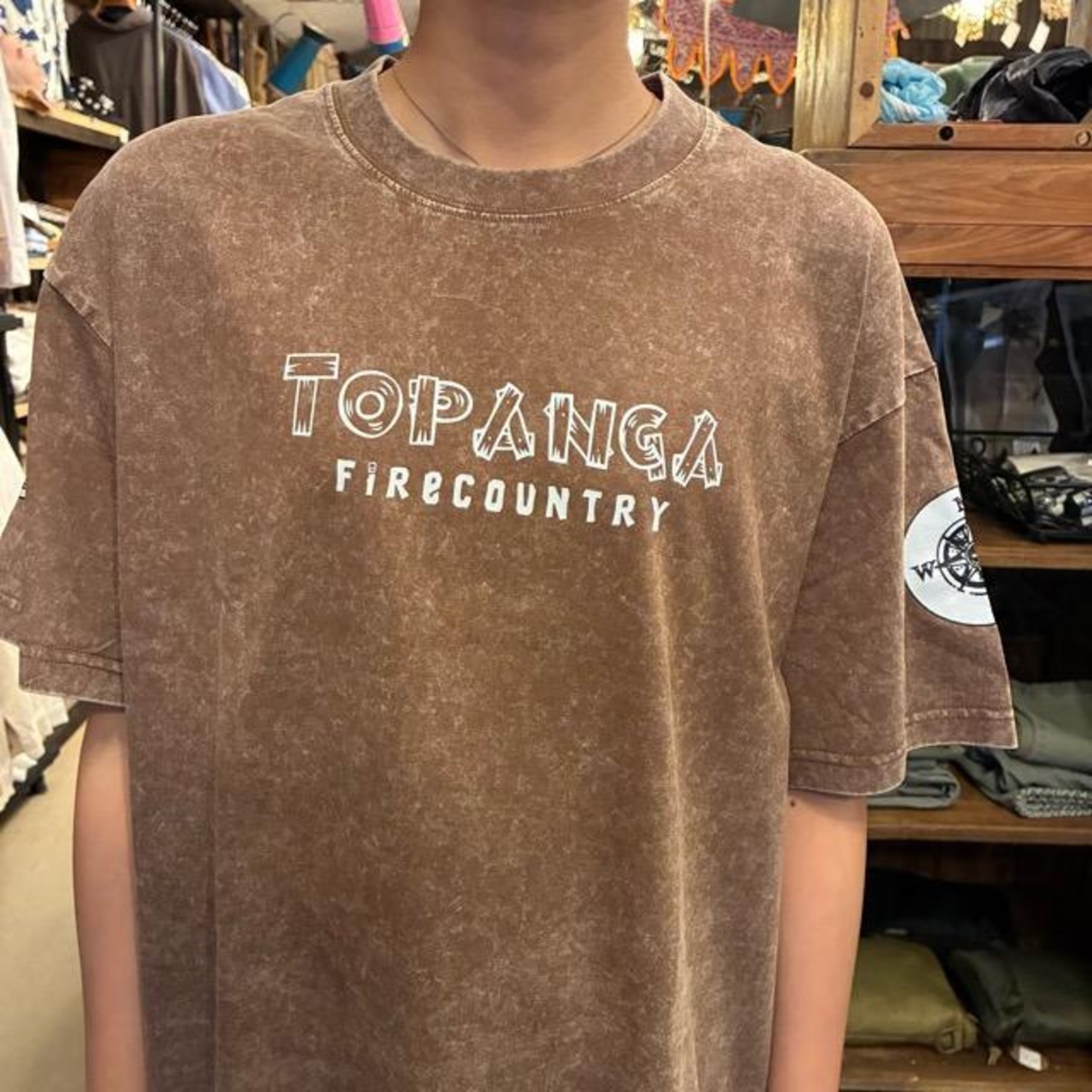 TOPANGA Lady's TOPANGA FIRECOUNTRY Pigment dyed T-shirt Kyushu island Brown 　ピグメントダイ半袖Tシャツ　九州アイランド　ブラウン　全4サイズ　