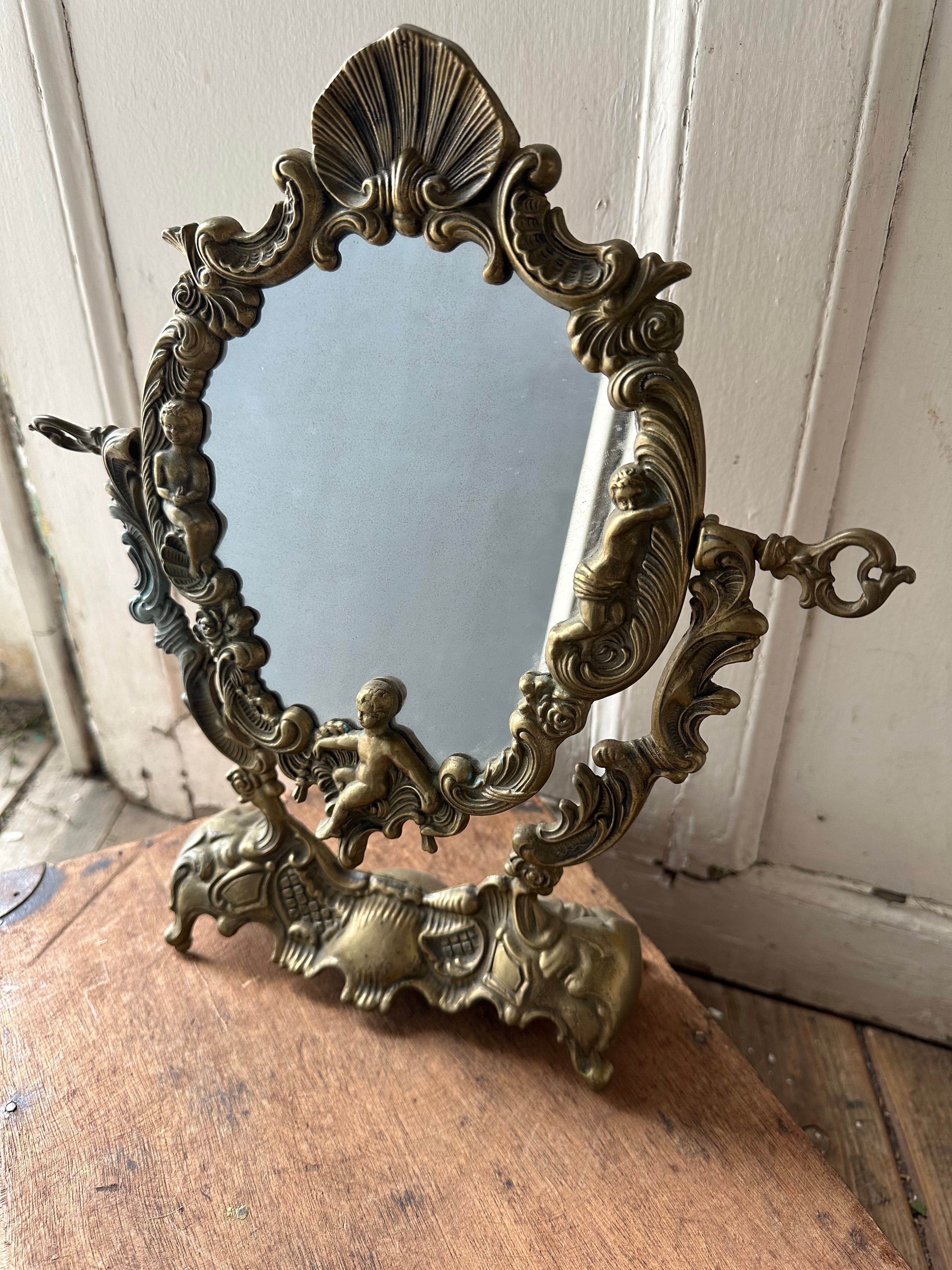 フランスアンティーク天使の卓上ミラー 鏡 | Brocante de La Cocotte