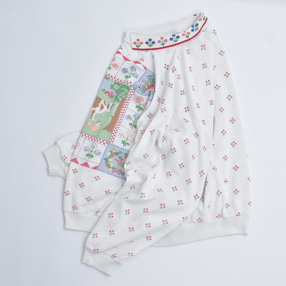 90s Used 襟付き アニマルプリント フラワー総柄 デザイン