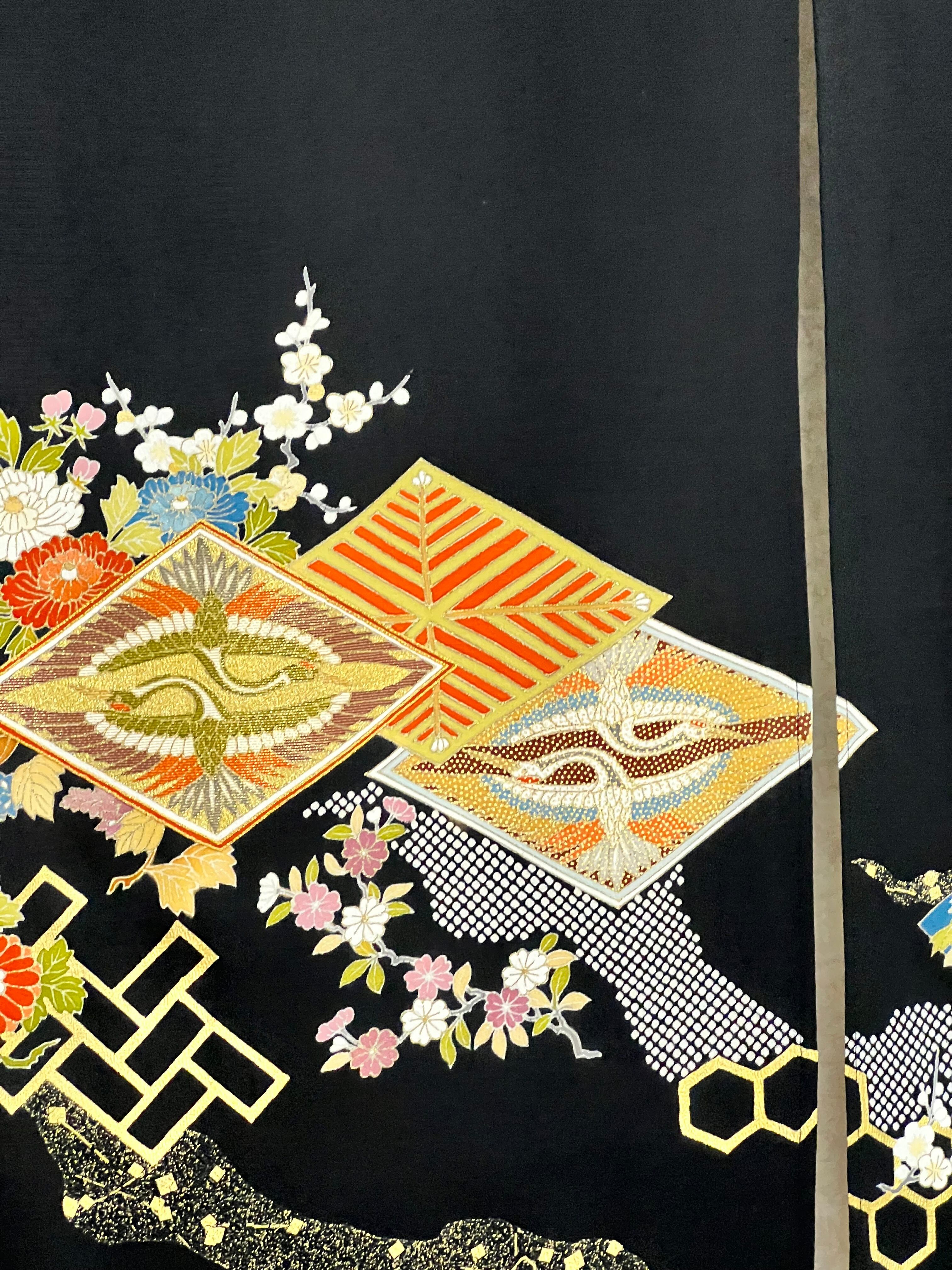 黒留袖着物リメイク暖簾ーのれん鳳凰横〜132–丈〜127! | 俺の宝物