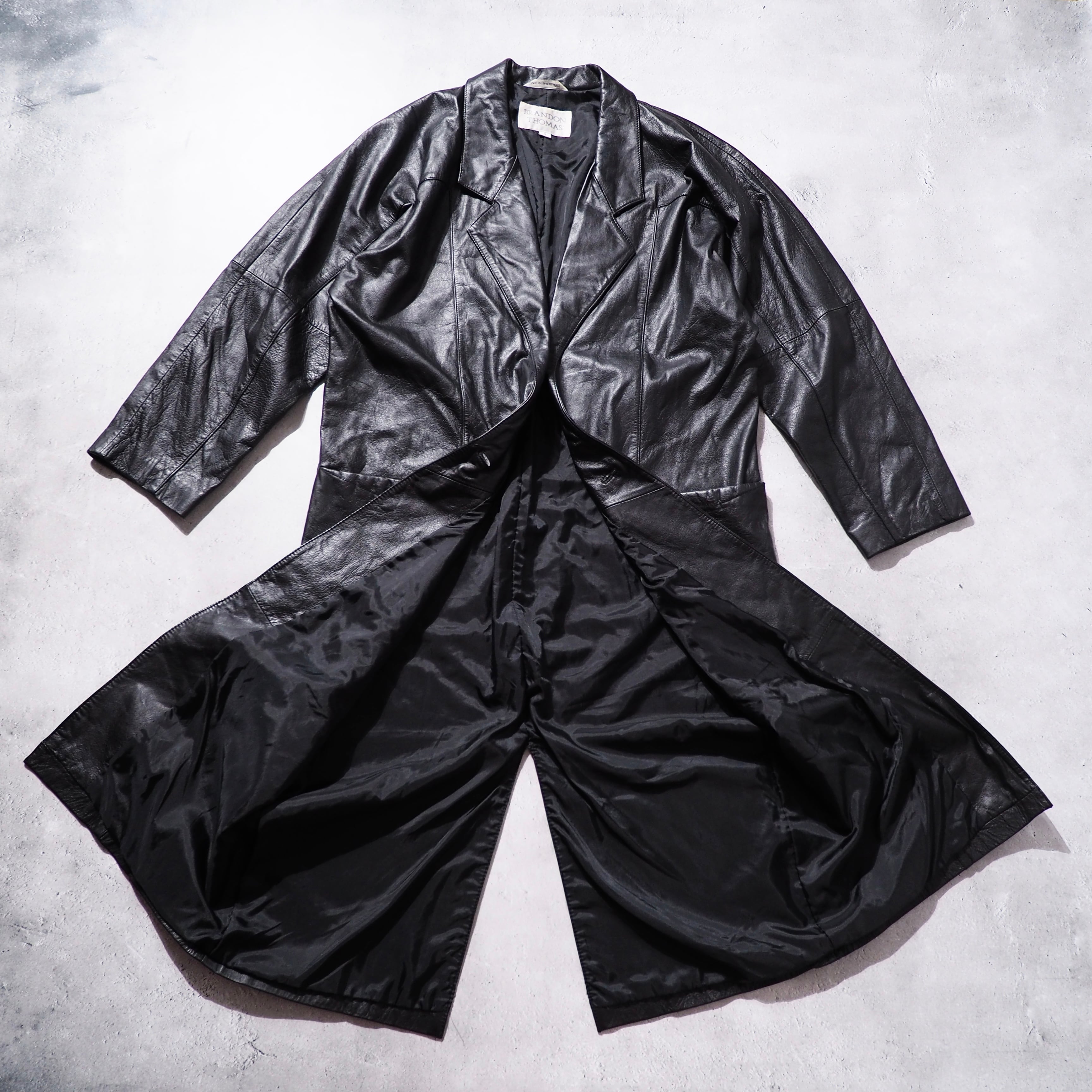 1980 - 90s Black mode Dolman sleeve vintage long leather coat
